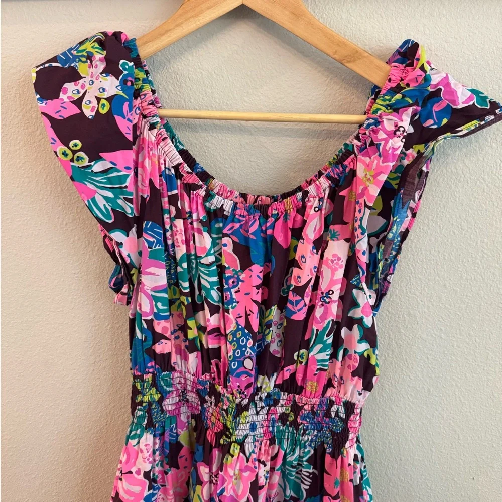 Lilly Pulitzer Ellabell Short Sleeve Dress - Cherry Ganache Bohemian Garden XL - Picture 6 of 8